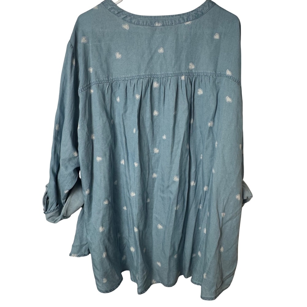 Jane + Delancey Tunic Women‎ 3X Blue Heart Print Lyocell Roll Tab Sleeve Blouse - Picture 6 of 7